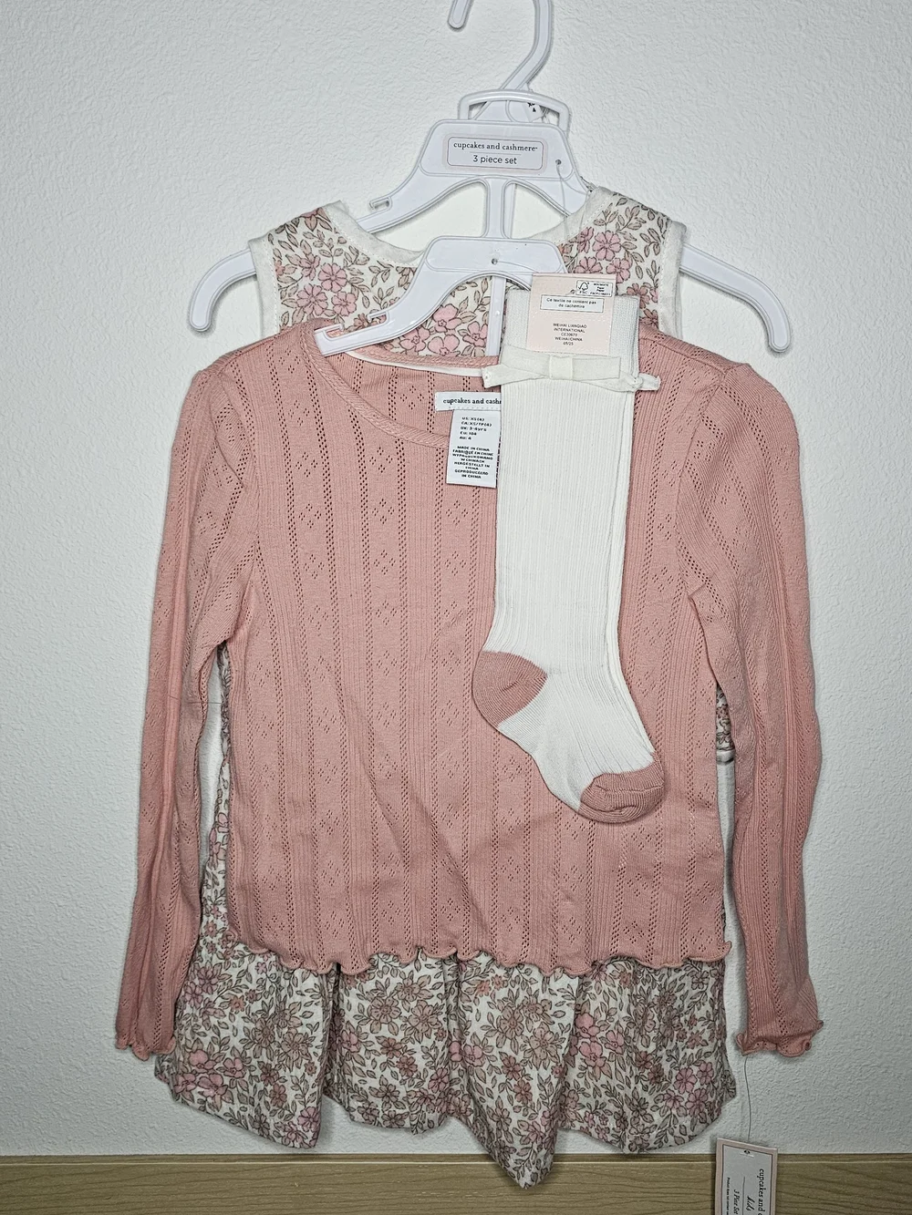 cupcakes & cashmere Pink and Cream Floral Tank Dress with Pink Cardigan